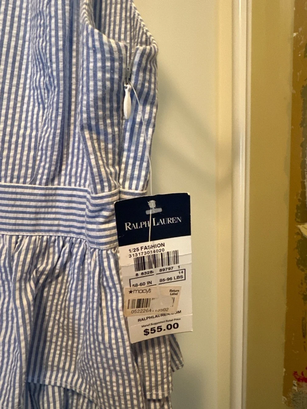 Ralph Lauren seersucker dress blue white new! Girls 14